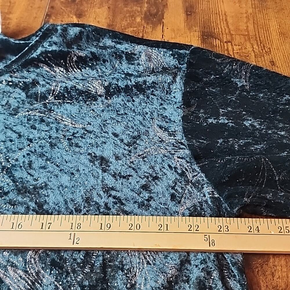 BENTLEY | Vintage Crushed Green Velvet Sparkle Long Sleeve Holiday‎ Tunic | L - Picture 7 of 9